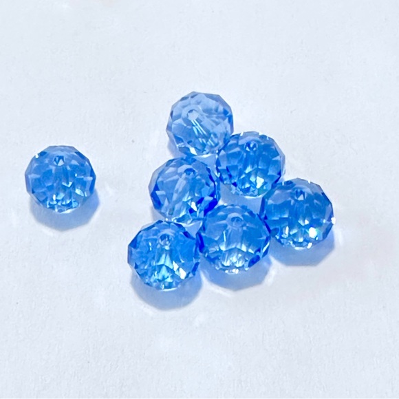 ๐Czech Blue Sapphire 8mmRound Faceted Round Beaded+Clear Crystal Silver Earring - Picture 4 of 16